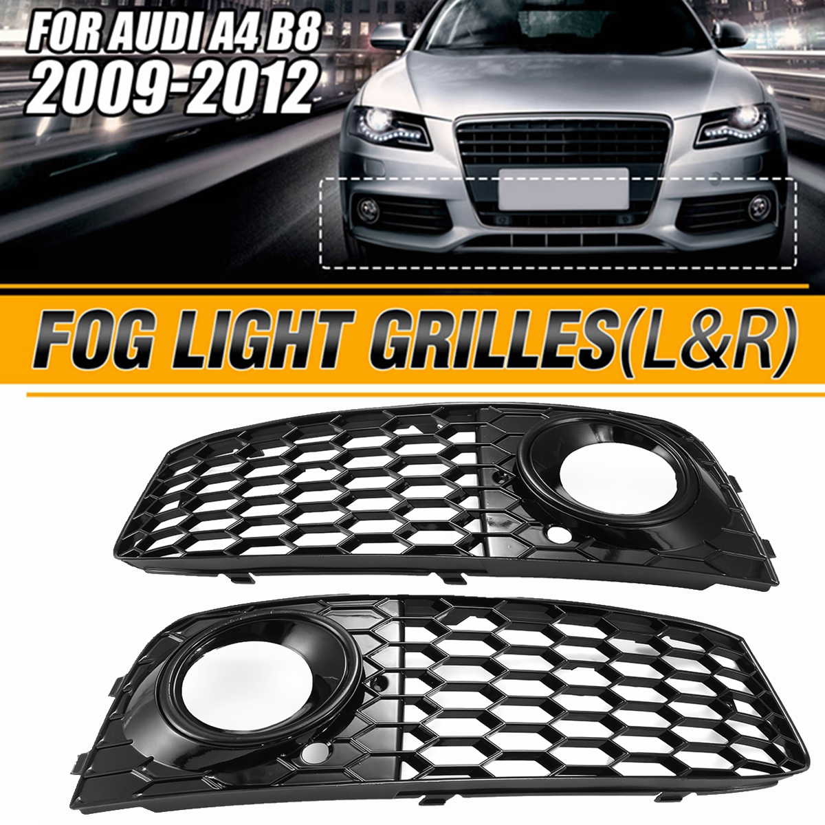 For Audi A4 B8 RS4 2009 2010 2011 2012 Honeycomb Mesh Fog Light Open Vent A4 Grille Intake Cover 8KD807682 Fog Light Cover