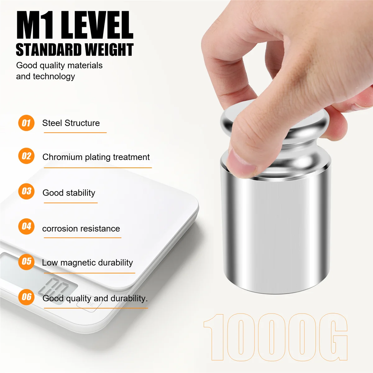 BABQ Calibration Weight for AWS Digital Scale, Carbon Steel, Chrome Finish, 1000G (1KG WGT)