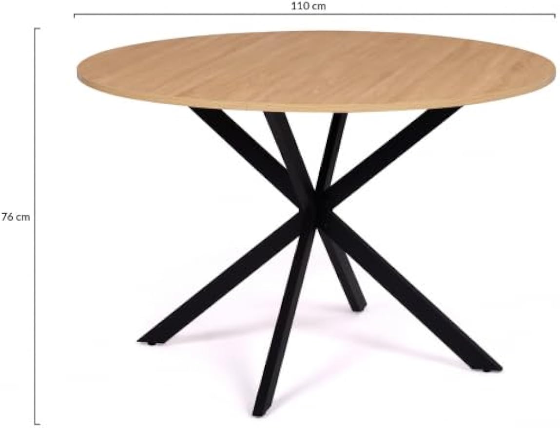 Mesa de comedor redonda para 4-6 personas, pastel en forma de araña, madera y negro