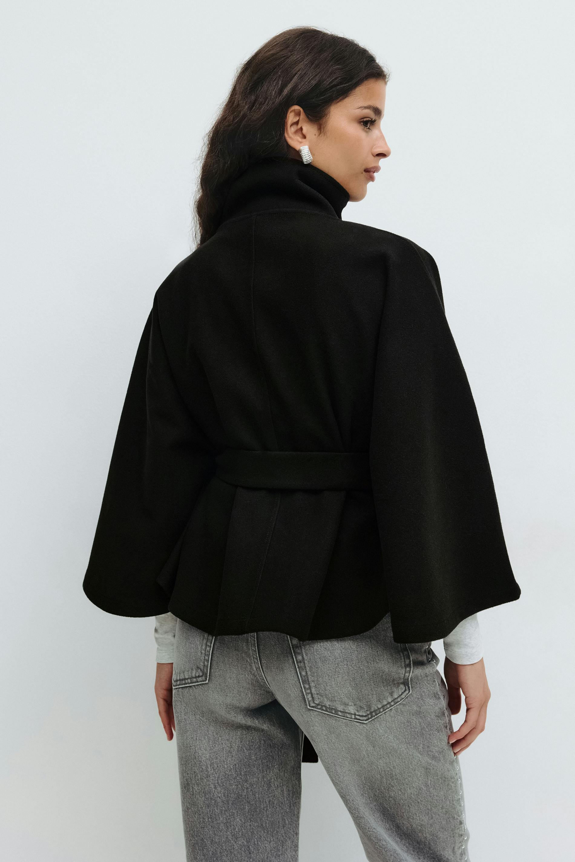 Schicke Vintage-Umhangjacke mit Gürtel, Stehkragen, einreihiger, lockerer Mantel, lockere Flare-Ärmelmäntel, frühe Damen-Herbst-Y2K-Outwears