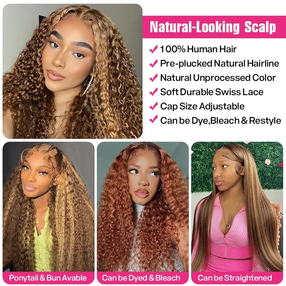 Resaltar peluca Frontal de encaje 13x6, pelucas rizadas brasileñas de cabello humano para mujeres, peluca de encaje HD con ondas de agua profunda, cabello de color transparente