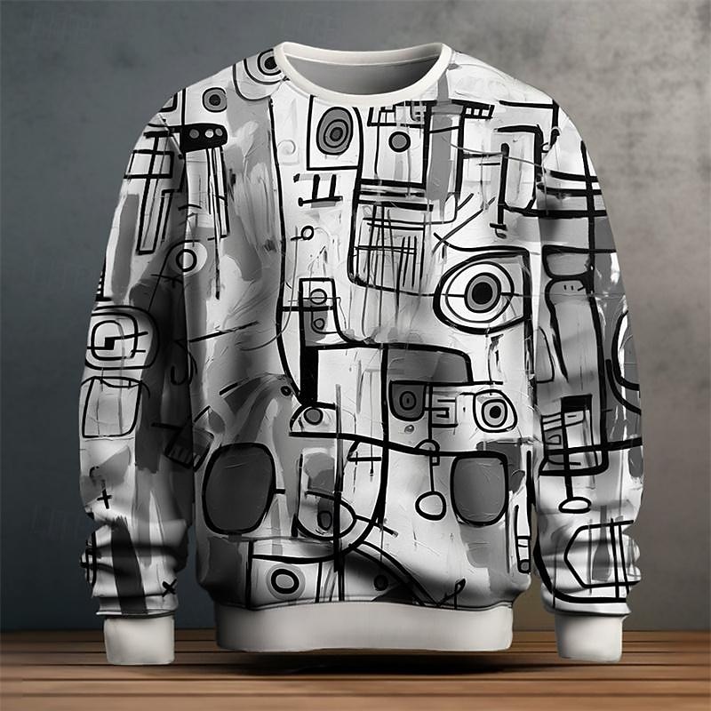 Jersey sudadera para hombre con estampado gráfico de grafiti 3D, camisetas de manga larga de gran tamaño con cuello redondo, jersey de Golf, sudaderas informales para hombre