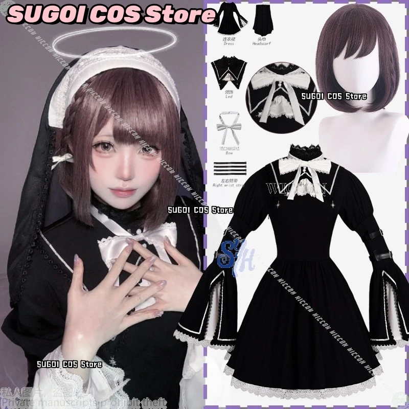 Kostum Anime Game Project Sekai Cosplay Shinonome Ena Halloween Nun{SUGOI COS} Vintage Goth Lace Lolita Sweet Jirai Kei Girls