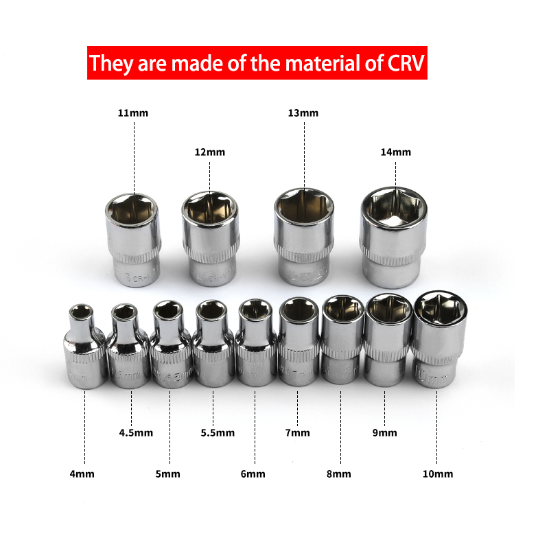 1-Piece 1/4 Drive Inch 4 4.5 5 5.5 6 7 8 9 10 11 12 13 14mm Ratchet Wrench Socket Head Sleeve Double End Hand Tools