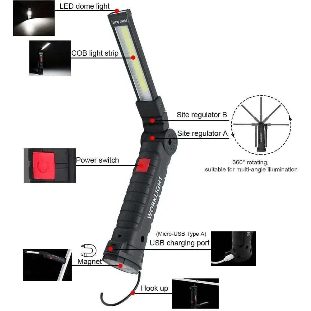 1-5PCS Multifunktionale Klapp Arbeit Licht Tragbare Camping Licht USB Aufladbare Taschenlampe Mit Gebaut-in Batterie Magnetische Lampe