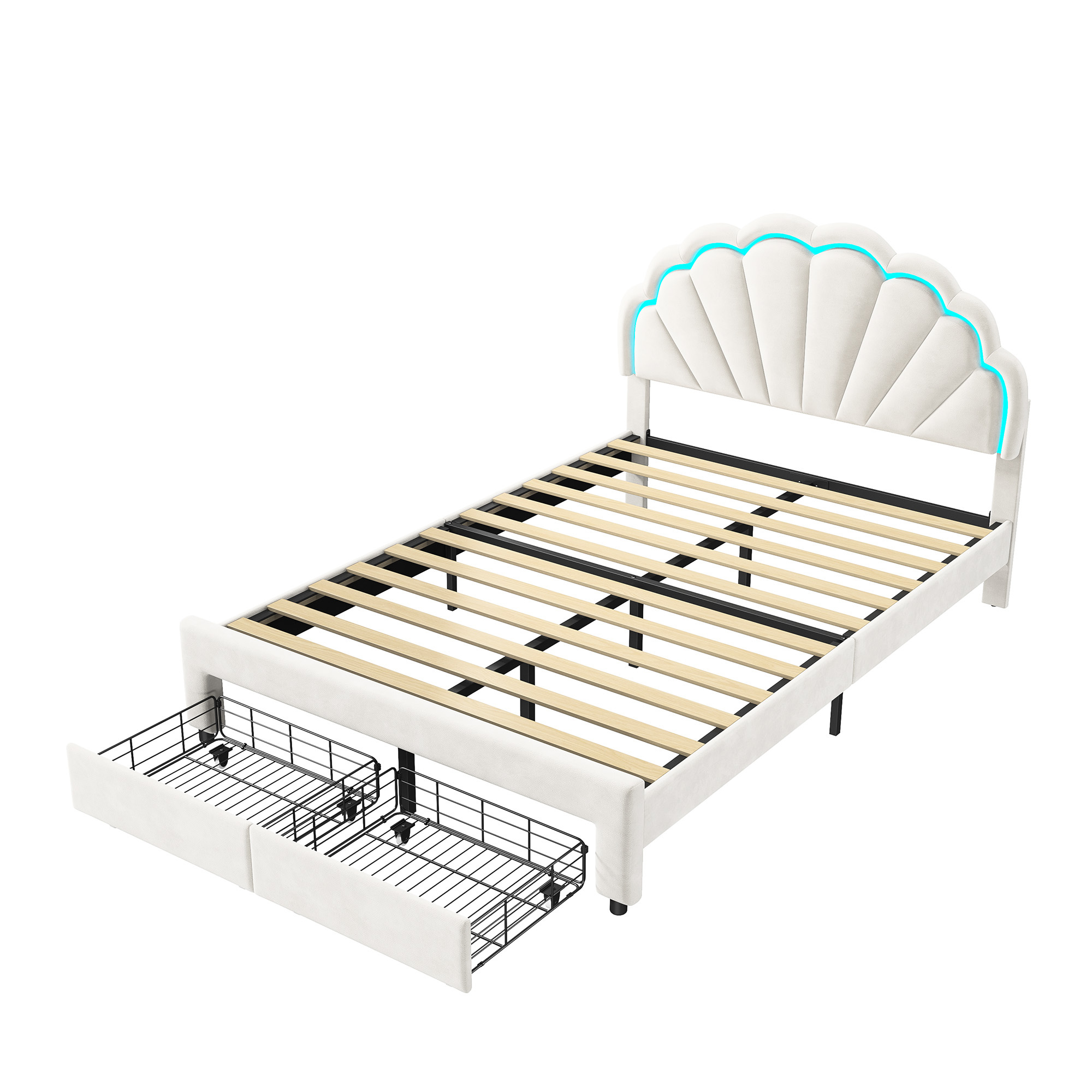 Cama infantil tapizada de 140 x 200 cm, estructura de cama con cabecero en forma de flor y somier de láminas, para niña adolescente, sin colchón