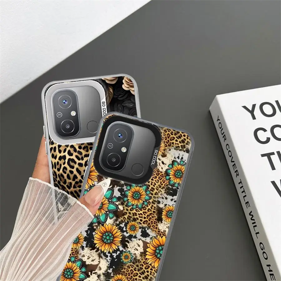 Casing Ponsel untuk Xiaomi Redmi 12C 13C 14C A2 A1 Plus A3x A4 Poco X3 NFC C50 C51 C61 X3Pro Sampul Cangkang Pola Hati Cetak Macan Tutul