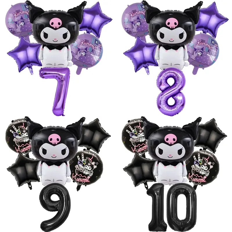 Kuromi-Conjunto de globos de cumpleaños para niña y niño, decoración de fiesta, traje de globos con números, adornos Kawaii, telón de fondo, decoración para Baby Shower, regalo