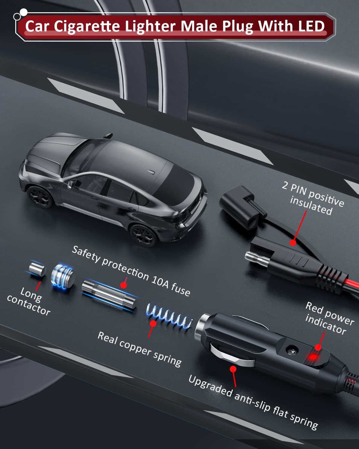Anchtek 16AWG 12V Cigarette Lighter SAE Battery Charger Cable Quick Release Adapter With Switch For RV Solar Panels Motorcycle