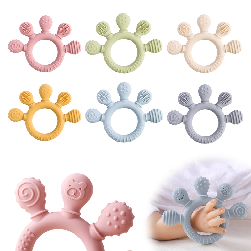 Mordedor de silicona para bebés de 0 a 12 juguetes de grado alimenticio, juguetes sensoriales de anillo de dentición para niños pequeños, accesorios de juguetes calmantes de animales de silicona, 1 ud.