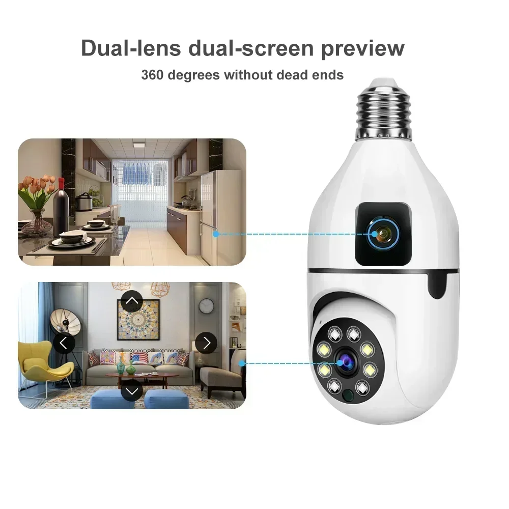 8MP E27 Bulb WIFI Camera Dual Lens Indoor Surveillance Human Tracking Wireless Two-way Audio Cameras 8X Zoom Color Night Vision