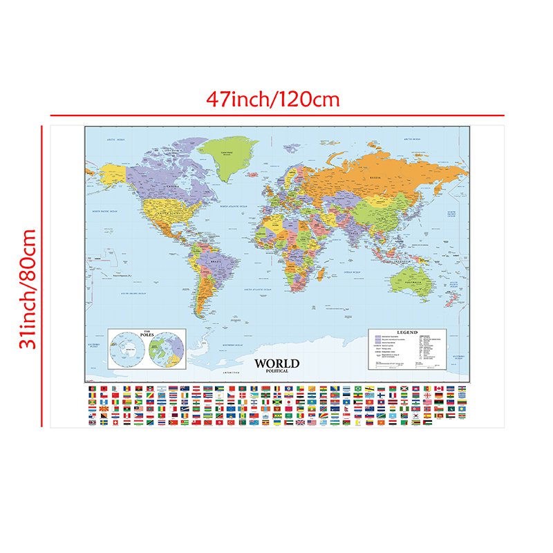 120*80cm Educational Map Large Poster Clear Printed Wall Decor Hanging Art Vinyl and Non-woven Fabric Background Cloth Backdrop