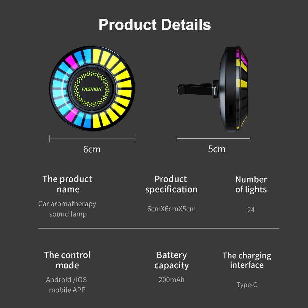 Désodorisant de voiture avec contrôle d'application, lampe de musique, bande LED RVB, contrôle du son, voix, escales, lumière, nouvelle lampe étrange