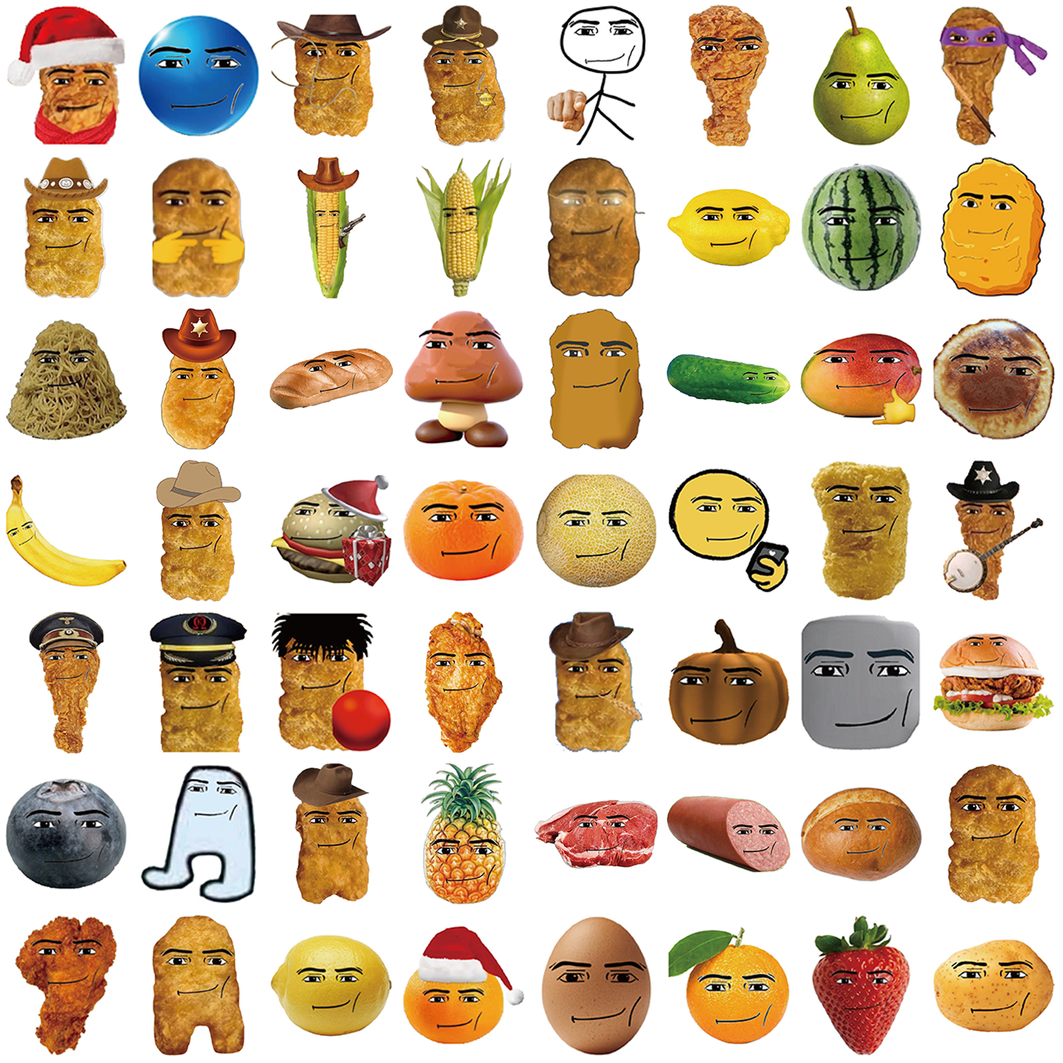 58pcs Robloxs Face -Winning Smile-Chicken Nugget Meme Series Cartoon Waterproof Decorative Water Cup Phone Case Stickers