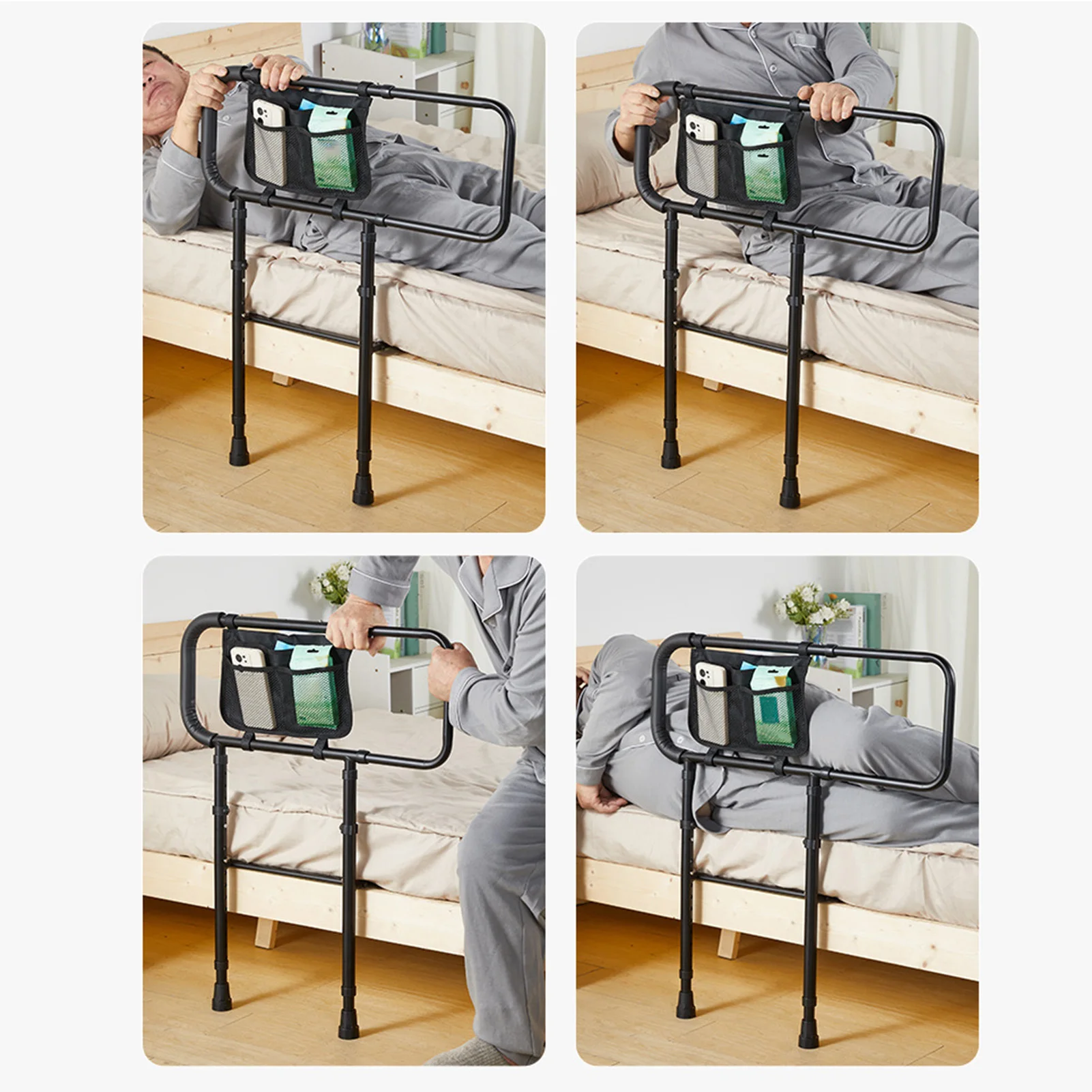 Bed Rail Adjustable Height Prevent Slip Handle Bedside Railing with Storage  for Seniors Pregnant Women Bedside Grab Bar