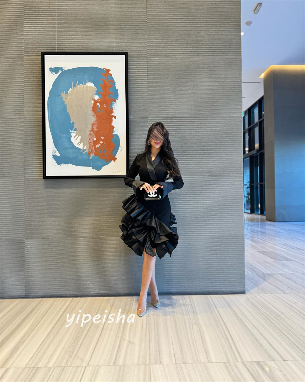 Customizeds Tiered Pleat Cocktail Party A-line V-Neck Bespoke Occasion Dresses Knee-Length