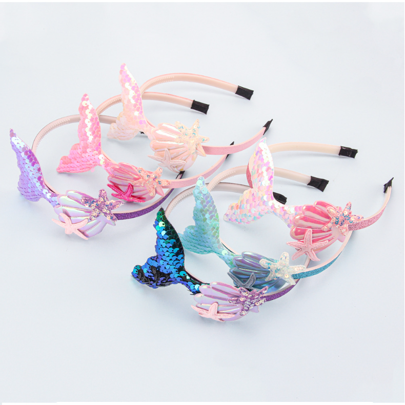 Diademas para niñas, tocado de sirena, conchas de lentejuelas de Color, accesorios para el cabello de princesa dulces brillantes para niños, accesorios para fotos, diademas de fiesta