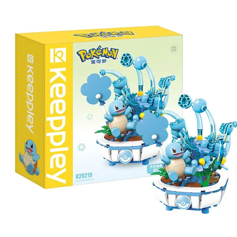 Anime Pokemon Building Block Figura Brinquedos, Pikachu, Charmander, Squirtle, Modelo dos desenhos animados, Decoração do lar, Planta, Brinquedo de tijolo em vaso