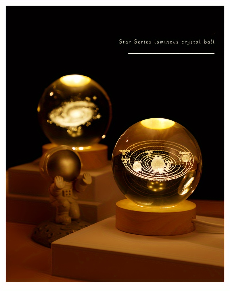Crystal Ball Night Lights Glowing Planet Galaxy Astronaut 3D  Moon Table Lamp Atmosphere Lamp Tabletop Decorations Kid Gifts