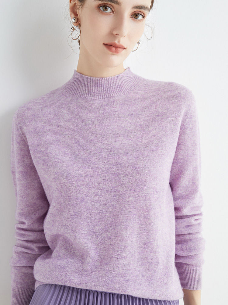 Outono inverno sólido mock-neck pulôver camisola para mulher 100% lã merino casual cashmere malhas roupas femininas básicas topos