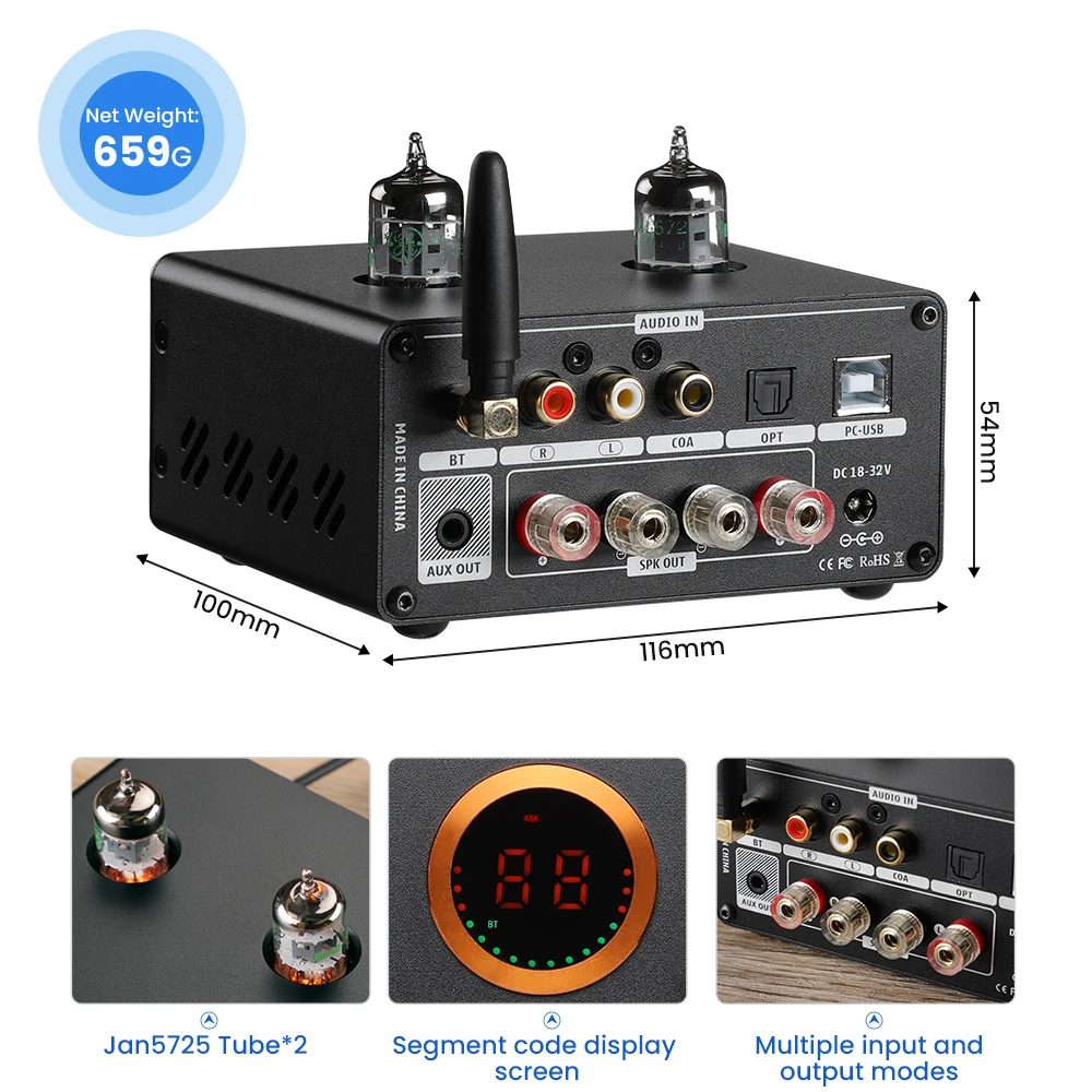 Aiyima t9 pro hifi bluetooth röhren verstärker vu meter verstärker stereo leistungs verstärker usb dac koax opt home audio amp 100 wx2