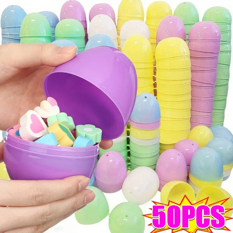 50/10 Uds huevos de Pascua de plástico huevos de plástico rellenables juguete para niños caja de embalaje de regalo colorida juego de caza para fiesta de Pascua suministros para manualidades DIY