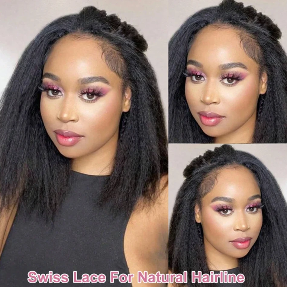 Kinky Rechte Korte Bob 100% Menselijk Haar Pruik voor Vrouwen 13x4 Front Transparant Kant Lijmloze Peruaanse Remy haar Zachte Yaki Bob Pruik
