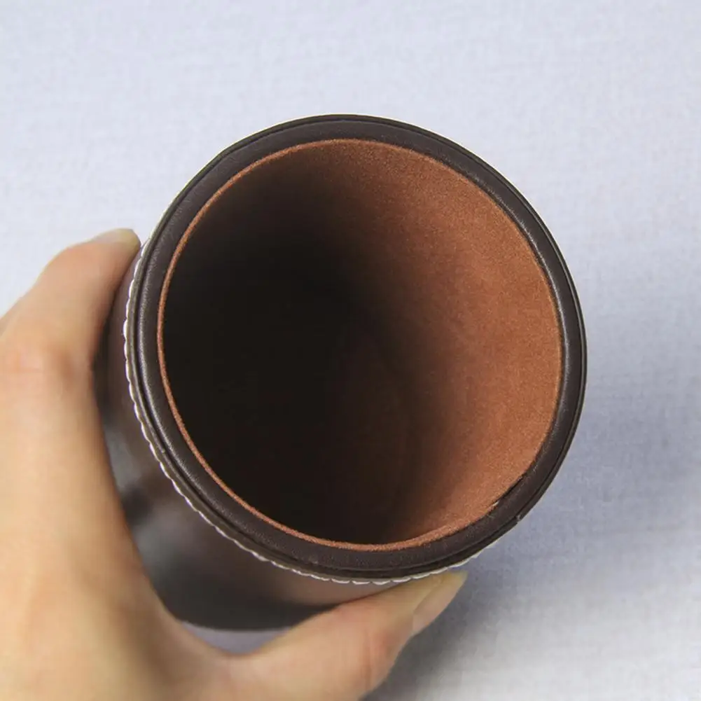 Pen Container Large Capacity Simple Style Compact Size Save Space Faux Leather Round Pen Holder Desktop Stationery Storage Box