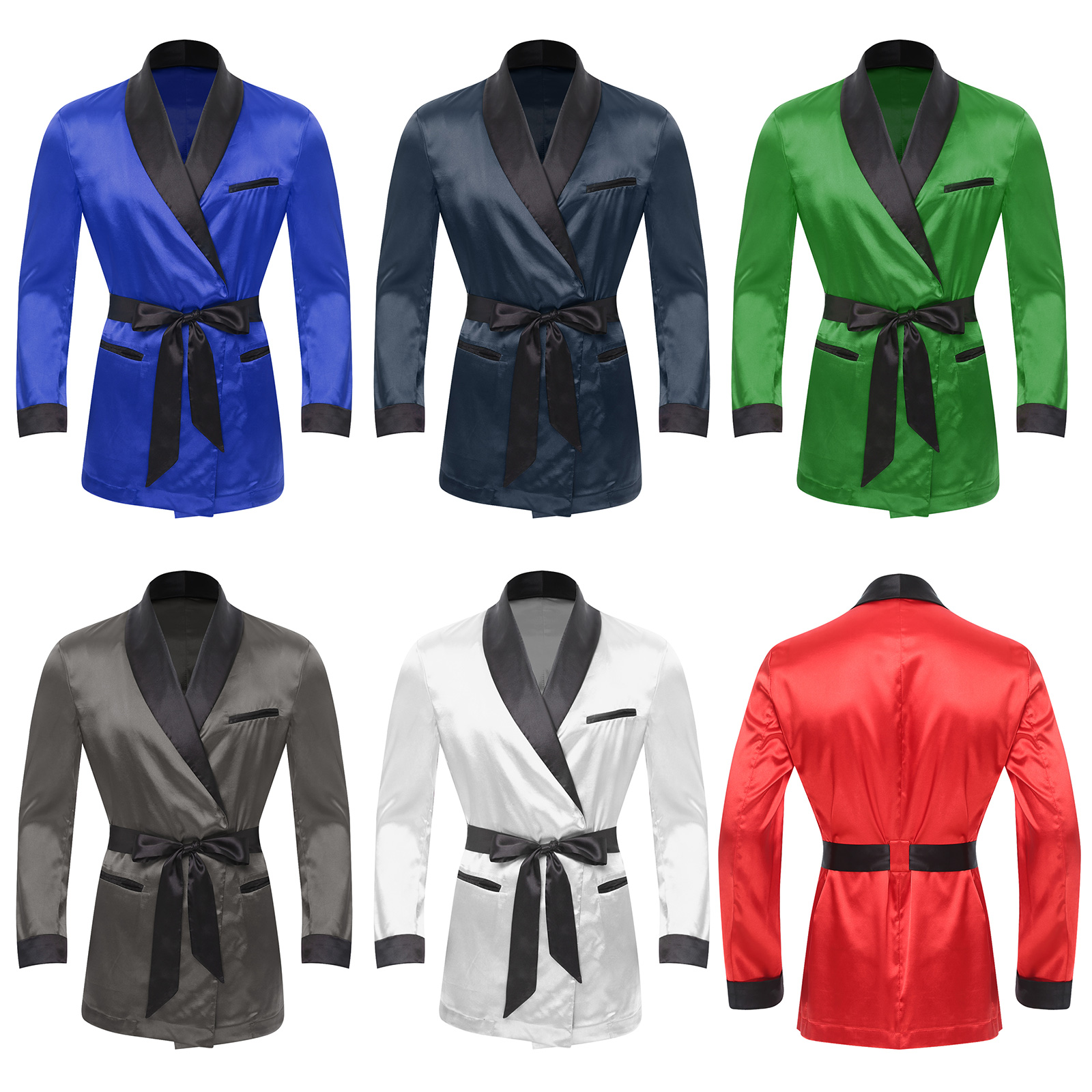 Ropa de dormir para hombre, chaqueta, bata con cinturón, pijama, solapa superior, manga larga, bolsillos laterales, camisa de satén, albornoz tipo kimono, ropa de dormir
