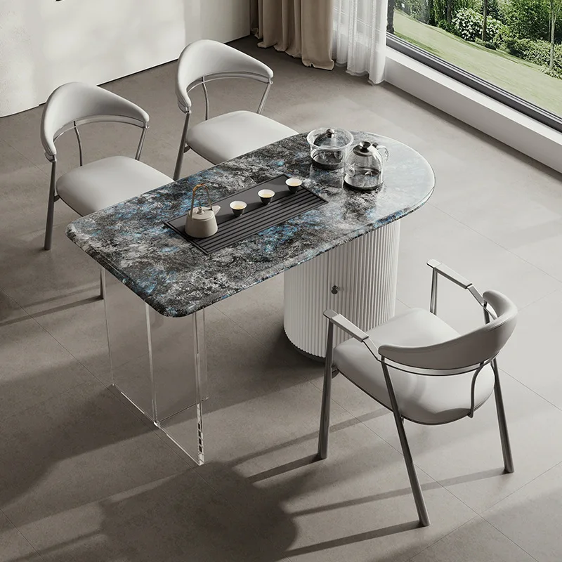 Mesa de chá e cadeira com placa de pedra acrílica nórdica de alta qualidade combinação moderna e simples mesa de chá