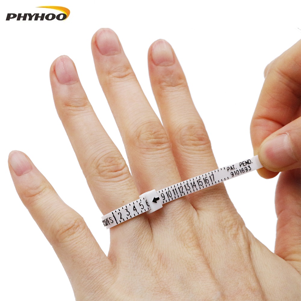 PHYHOO พลาสติก UK US EU JP HK ขนาดแหวนขนาดเครื่องมือวัด Finger Gauge แหวน Sizer เข็มขัดเครื่องมือวัดเครื่องประดับอุปกรณ์เสริม