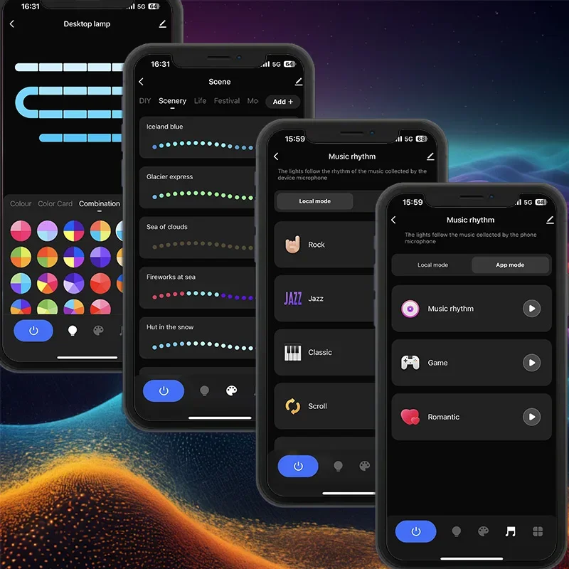 Luz LED nocturna de ambiente RGB con WIFI, lámpara con detección de ritmo musical, juego, dormitorio, decoración de Festival, luces de Control Bluetooth