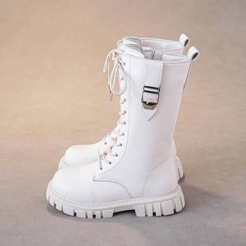 Botas elegantes con cremallera para niña, botas informales a la moda para otoño/invierno, punta redonda, suela gruesa cálida, botas cómodas con entresuela de encaje para niño