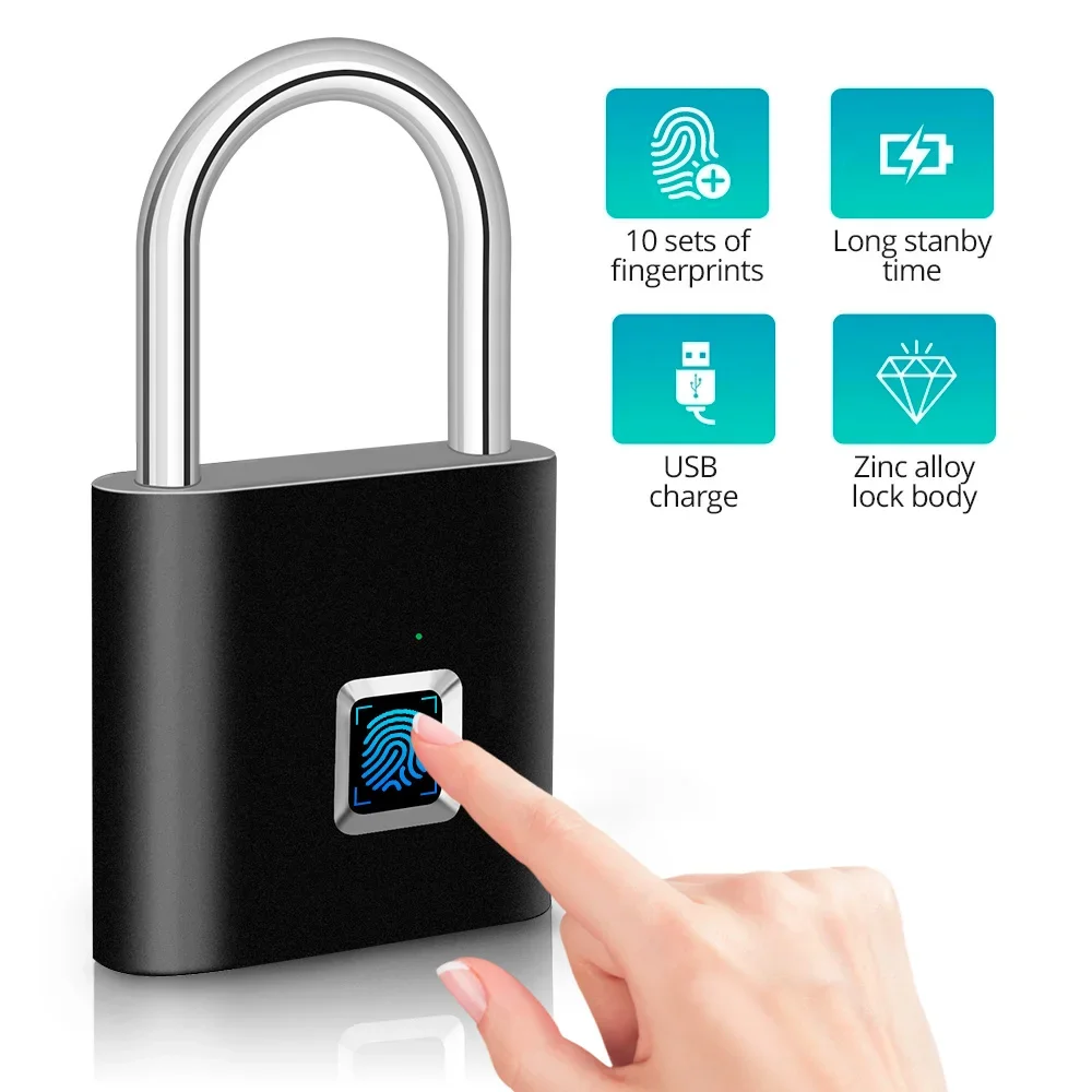 KERUI สมาร์ทลายนิ้วมือกุญแจกันน้ําสังกะสีโลหะผสม Biometric กุญแจในตัวแบตเตอรี่แบบชาร์จไฟได้ประตูล็อค