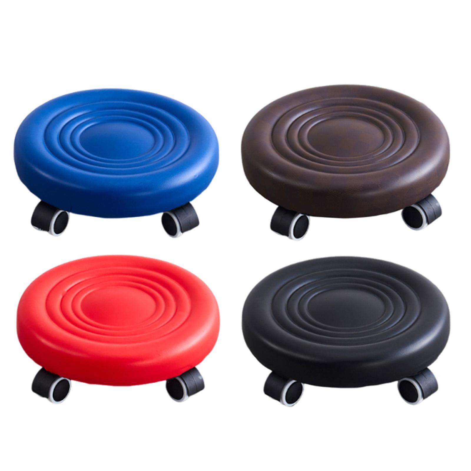 Swivel Rolling Low Stool with Swivel Caster PU Leather Low Rolling Seat for Home Office Salon Pedicure Manicure Living Room