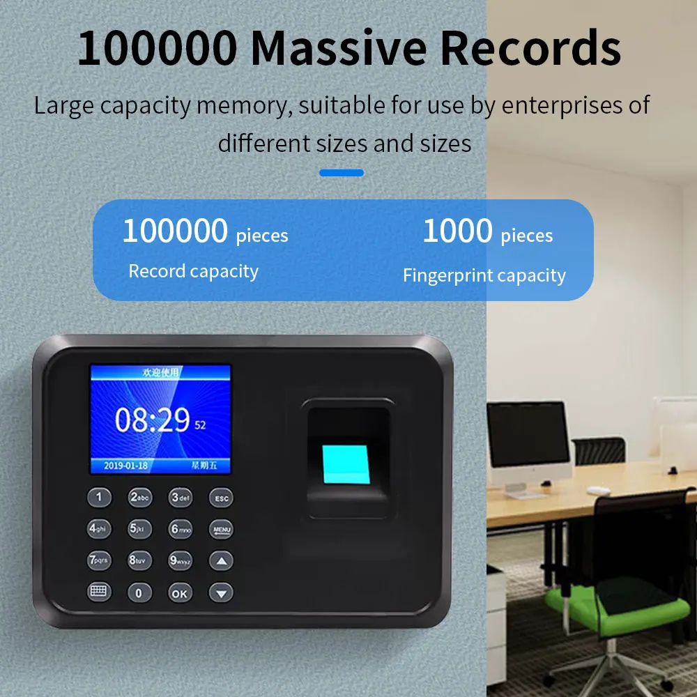 Biometric Fingerprint Time Attendance Machine Employee Recognition Device Electronic Staff Worker Check in Record Clock Recorder