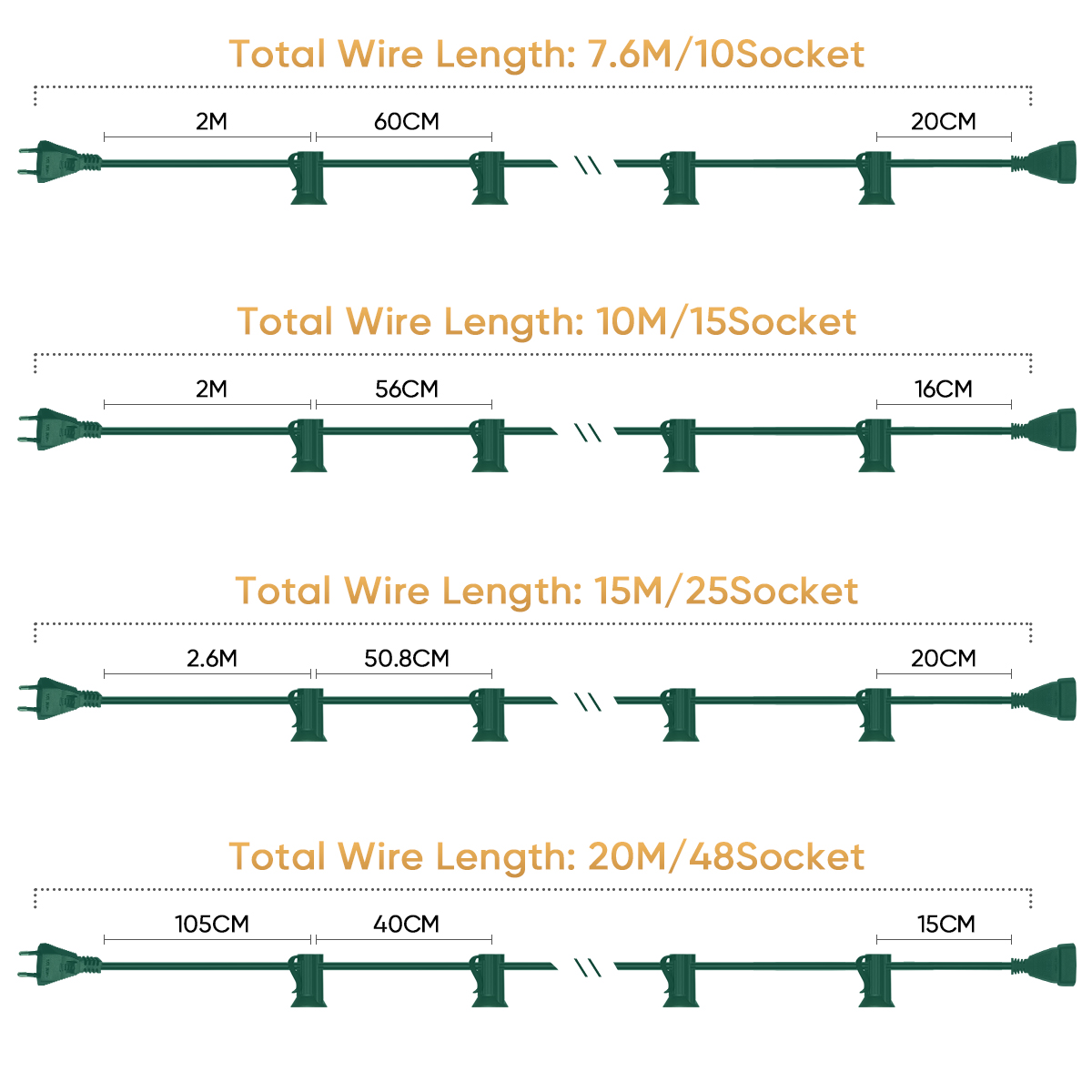 Cable de luz exterior UE 220V EE. UU. 110V Cable de luz de cadena E12 enchufes C7 Base de lámpara Connectable decoración de fiesta boda guirnalda de calle