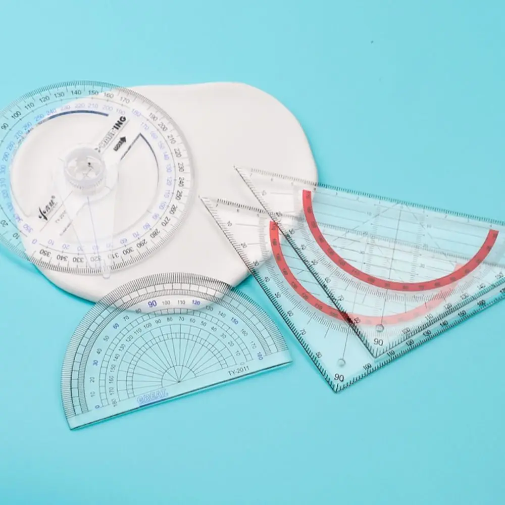 Transparent 180/360 Degree Protractor Creative Triangle/Half Round Plastic Angles Measuring Ruler for Geometry Drawing Design