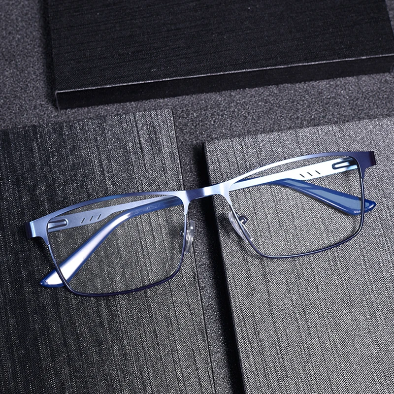 Gafas de lectura antiluz azul para hombres, lentes de Metal con marco grande, lupa para presbicia, dioptrías + 0,75 + 100 + 125