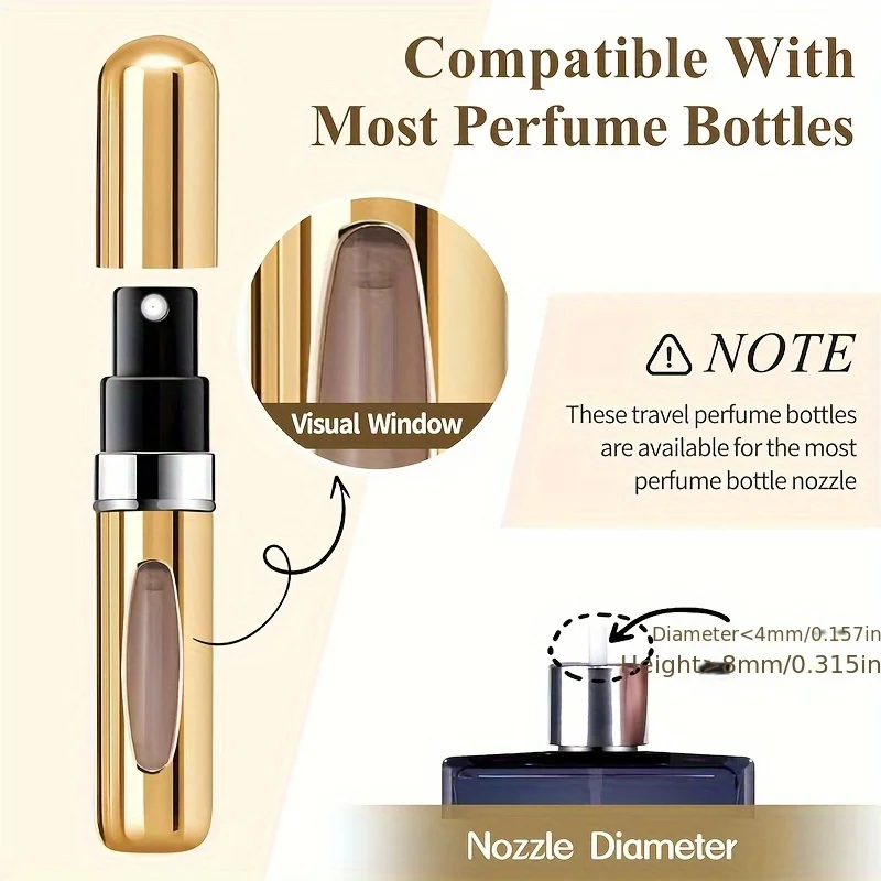 Mini atomizador de perfume recargable de aluminio, atomizador de perfume de viaje de 5 ml, dispensador de perfume portátil, estuche de perfume recargable Rugg