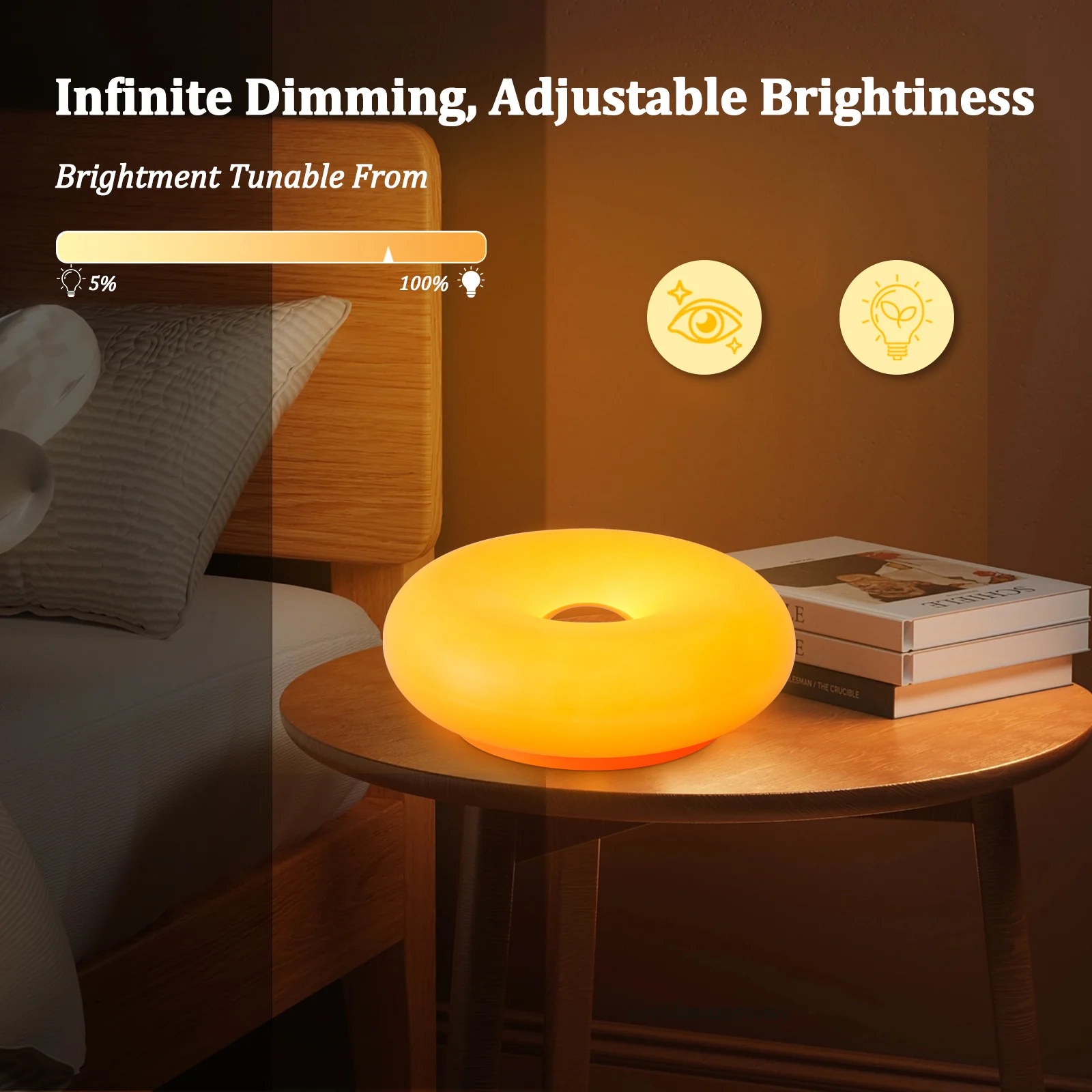 Lámpara de pared de plástico Donut, enchufe USB naranja, sala de estar, mesita de noche, mesa de estudio, ambiente LED de oficina con Interruptor táctil, iluminación Tricolor
