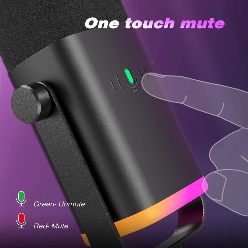 Microfono dinamico FIFINE USB/XLR con pulsante Touch Mute, jack per cuffie, controlli i/o, per mixer PC PS5/4, amplificatore per microfono da gioco AM8