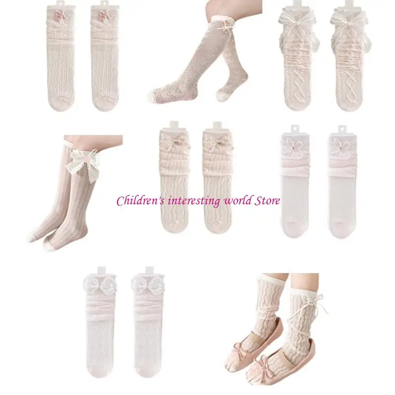 Bayi perempuan kaus panjang lutut dengan desain knot untuk balita dan bayi stoking kapas lembut & bernapas yang dapat 425F