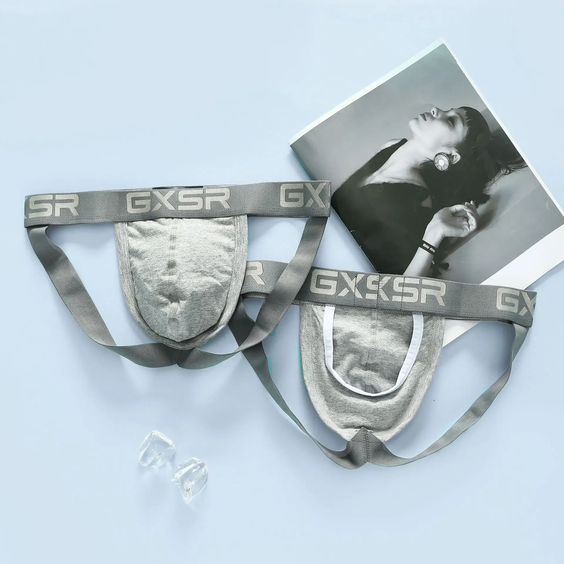 ใหม่กางเกงผ้าฝ้ายผู้ชาย GXSR Low RISE,เซ็กซี่,Breathable,สบาย,สีทึบ Basic Men's Double Chong กางเกง