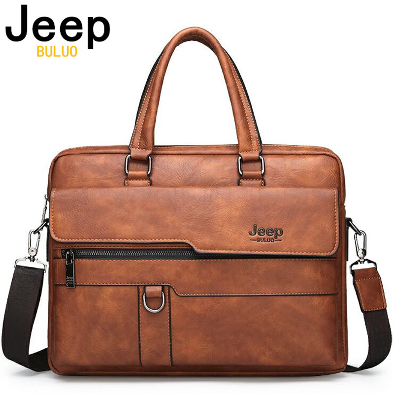 JEEP BULUO Thương Hiệu Người Kinh Doanh Cặp Túi Chia Da Cao Cấp Nam Văn Phòng Cho Laptop 14 Inch A4 Tập Tin causel Nam
