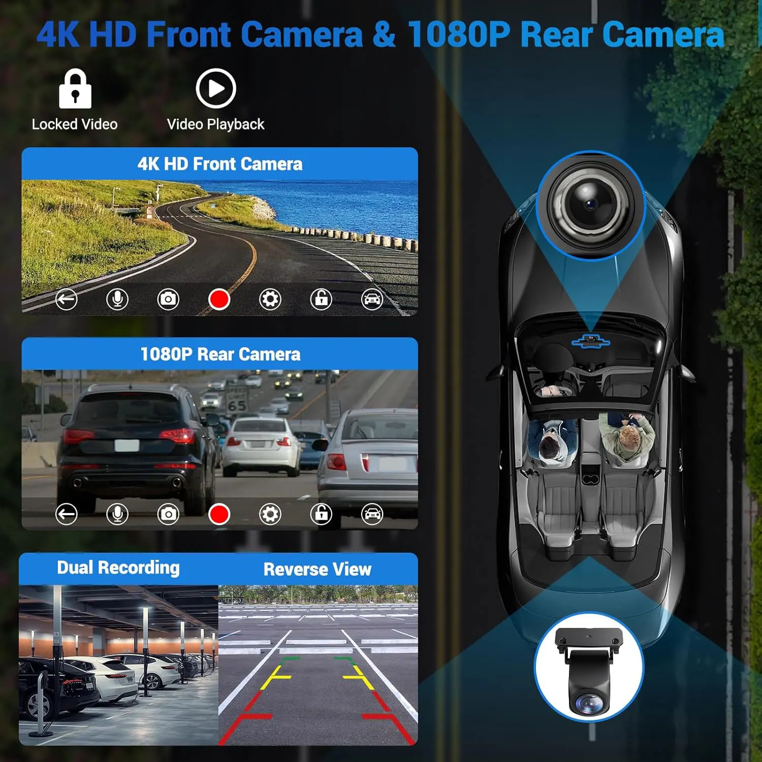 10/11.26 Polegada 4k dvr sem fio carplay & android auto traço cam bluetooth áudio gps navegação painel lente dupla gravador de vídeo