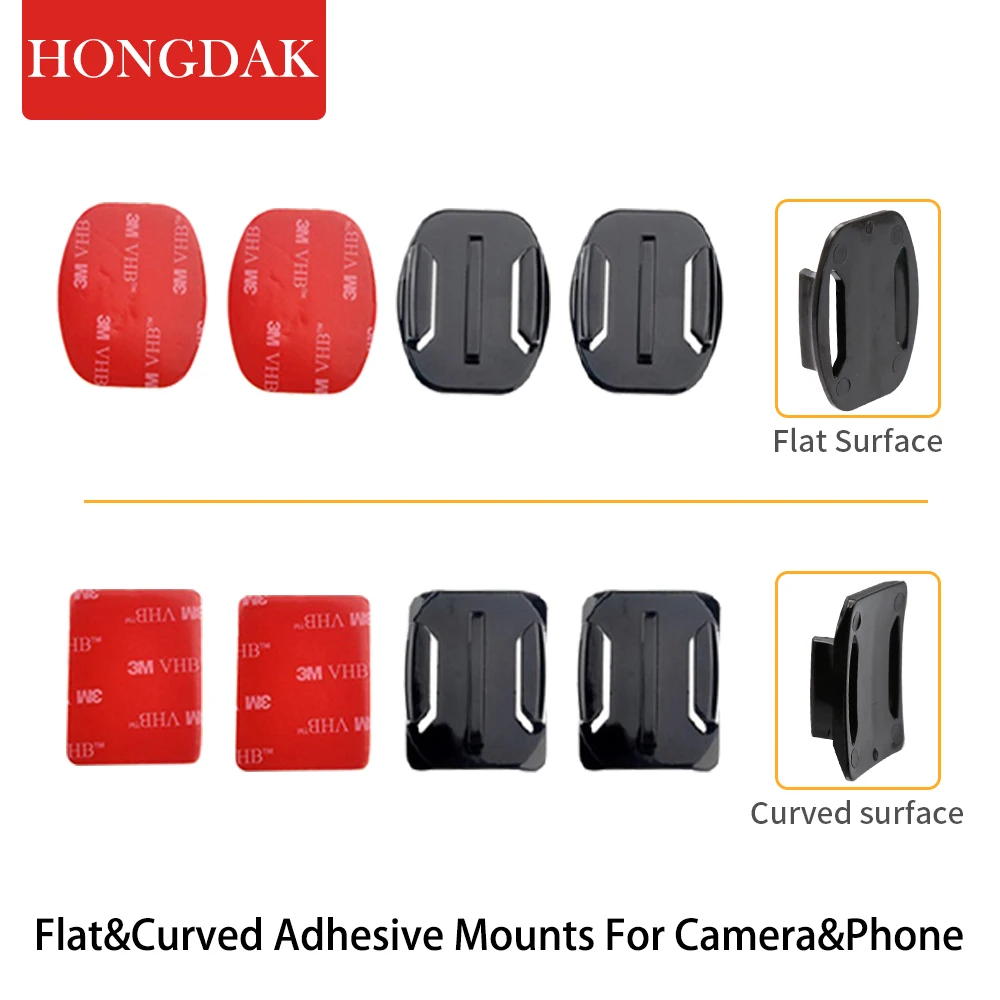 HONGDAK หมวกกันน็อคกาว Sticky Mounts โค้งแบน 3M Mount สําหรับ GoPro Hero 11 10 9 8 7 6 5 4 AKASO DJI Action กล้องอุปกรณ์เสริม