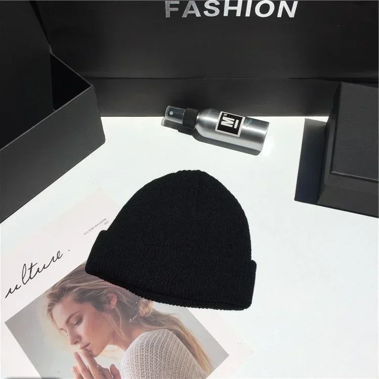 Gorro de punto de lana cálido de Color sólido para hombre y mujer, gorro con puños fluorescentes, gorros para mujer, gorro cálido informal