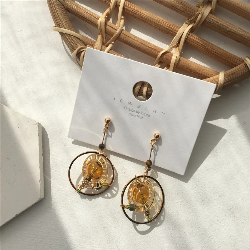 Anting-anting vintage wanita, anting-anting bentuk gelembung kaca kerajinan tangan geometris abstrak gaya Industrial