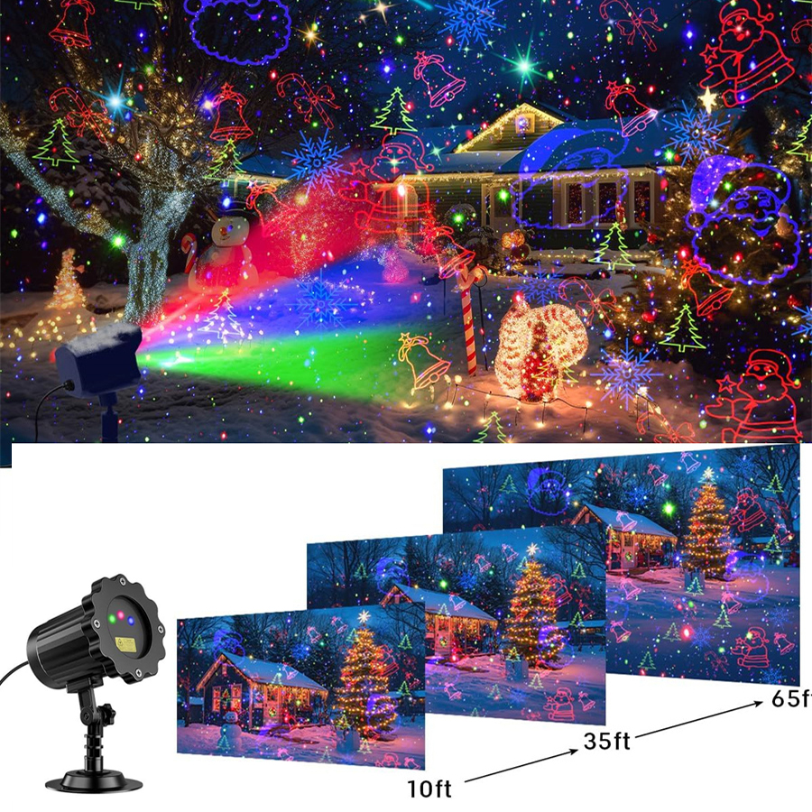 Red Green Blue 3 Color Christmas Laser Projector Lights 8 Patterns LED Projection Lights with Remote Landscape Laser Spotlights